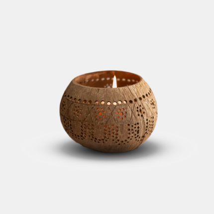 Hand Carved Coconut Shell Candle Holder